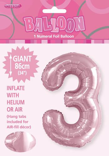 Giant Light Pink Number 3 86cm (34”) Foil Balloon